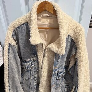 BlankNYC Bear Hug Acid Wash Denim & Cream Sherpa Jacket Winter Size M OVERSIZED